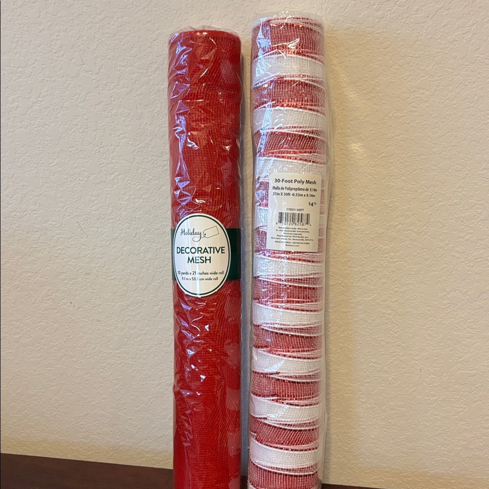 Christmas/Holiday sparkly red & white mesh- set of 2